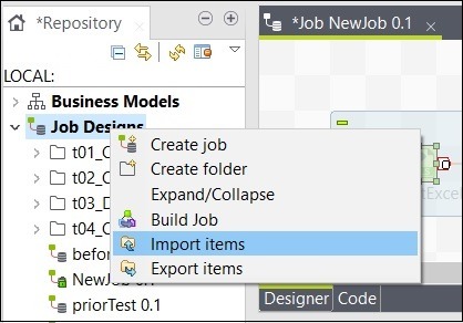 Job Designs and click on Import items
