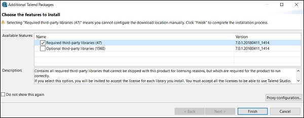 Click Finish to install the Required third-party libraries.