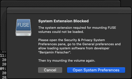 The macOS security warning is displayed when mounting the bucket