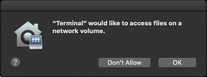 Allowing the terminal to access files on a network volume