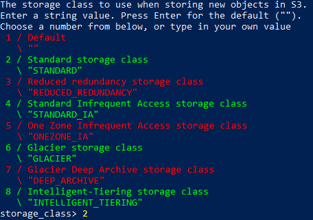 Selecting storage class