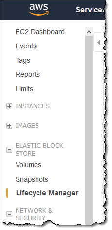 access the Lifecycle Manager from the Elastic Block Store section of the menu - mytechmint