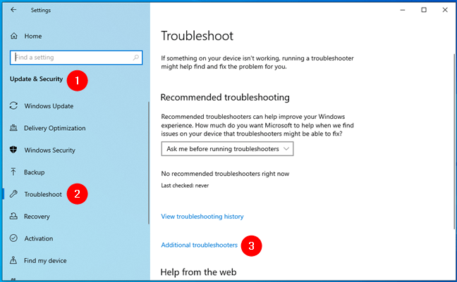 Additional troubleshooters in Windows 10